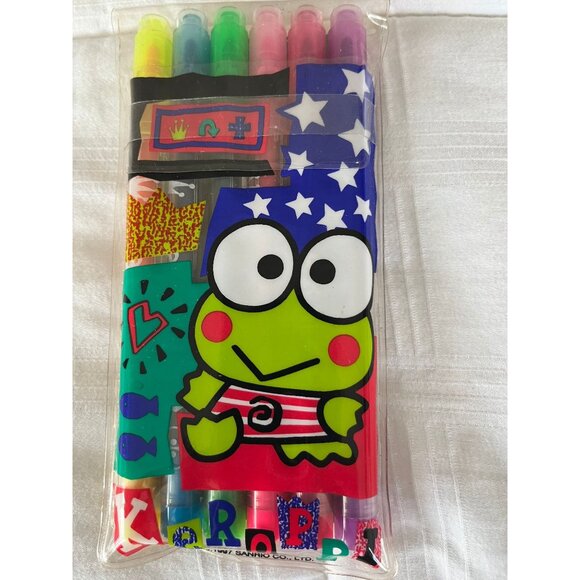 Vtg 1988-1997 Sanrio Hello Kitty Keroppi Frog Felt Tip Pen Set Of 6 & 5 Page - Picture 3 of 8